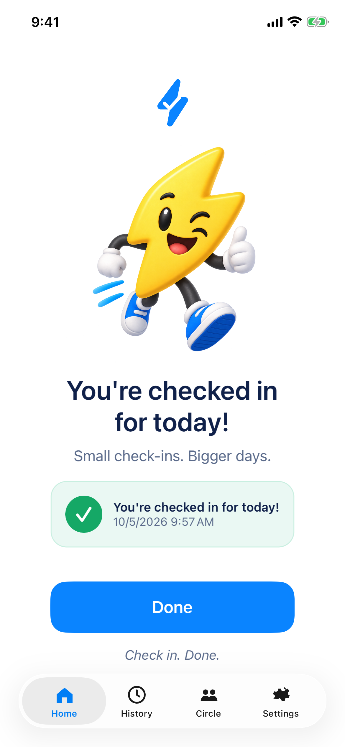 報告を完了した後の、実際のInstantCheckInの確認画面