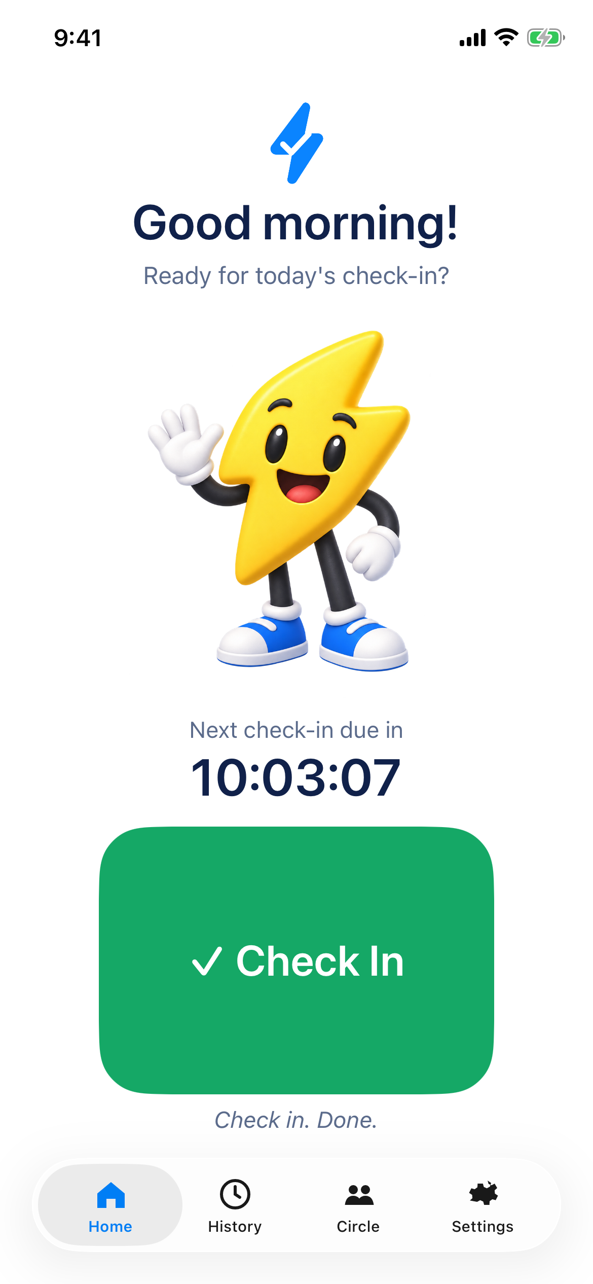 今日の報告を待っている、実際のInstantCheckInのホーム画面